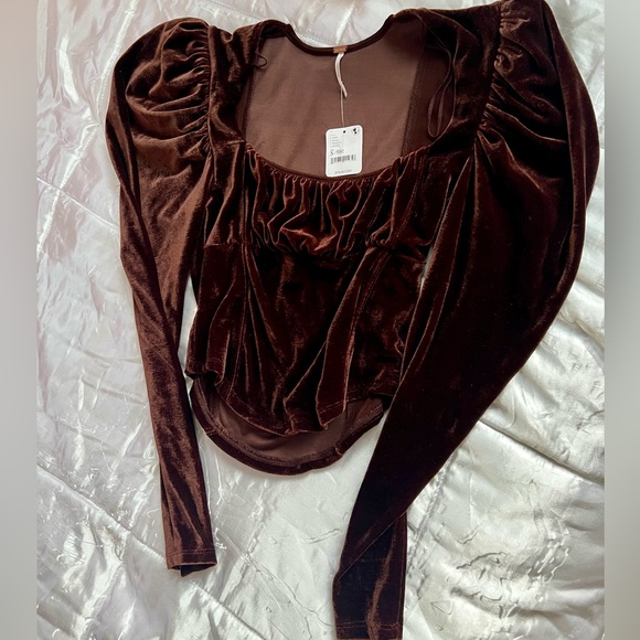 NWT Free People Velvet Fluffy Shoulder Blouse Small - Picture 11 of 12